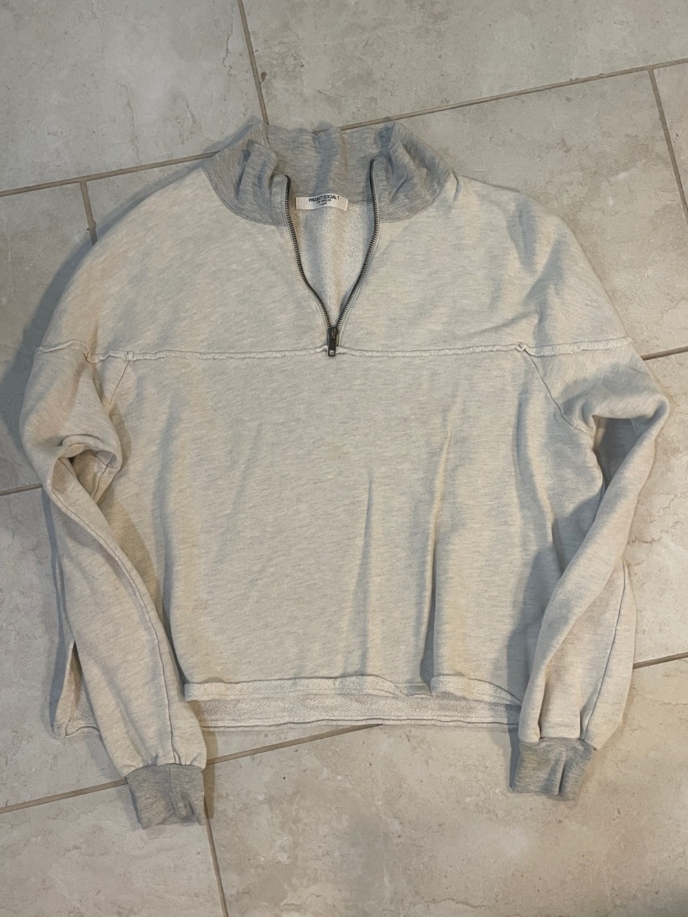 Project Social T Heather Light Gray Half-Zip Turtleneck Sweater